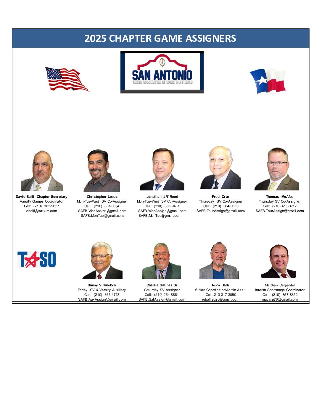 2025 SAFC ASSIGNMENT COORDINATORS
